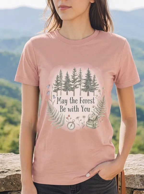 Women's Nature Lover Forest Compass Backpack Printed T-shirt