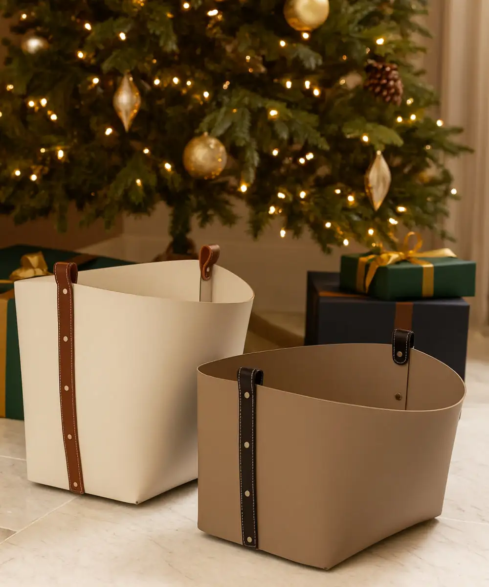 Sculptural Woven Storage Leather Basket