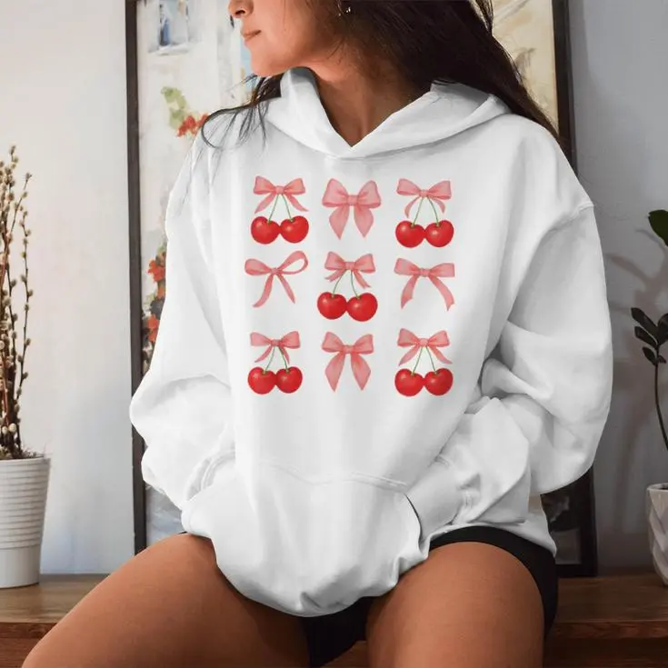 Bow Aesthetic Red Cherry Women Hoodie