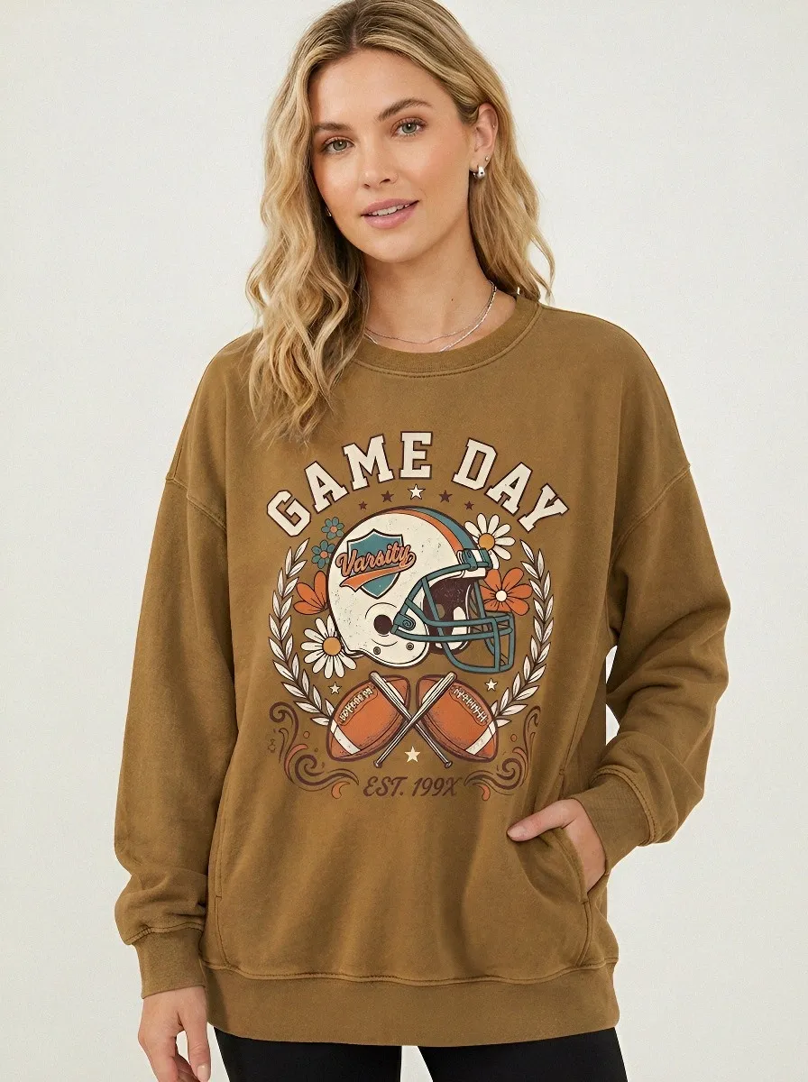 Women's Football Lover Game Day Helmet Floral Printed Sweatshirt