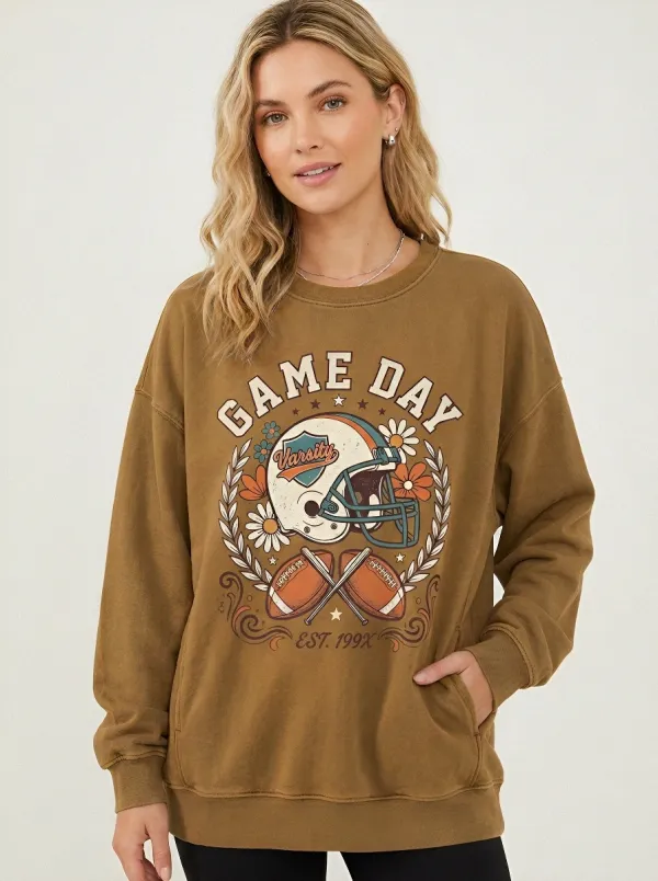 Women's Football Lover Game Day Helmet Floral Printed Sweatshirt