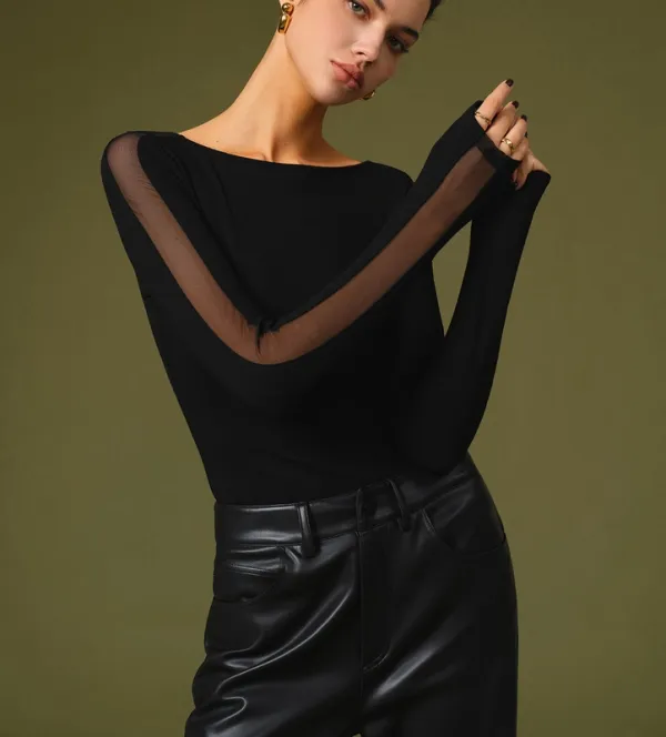 Spring Stylish Mesh Sleeve T-Shirt