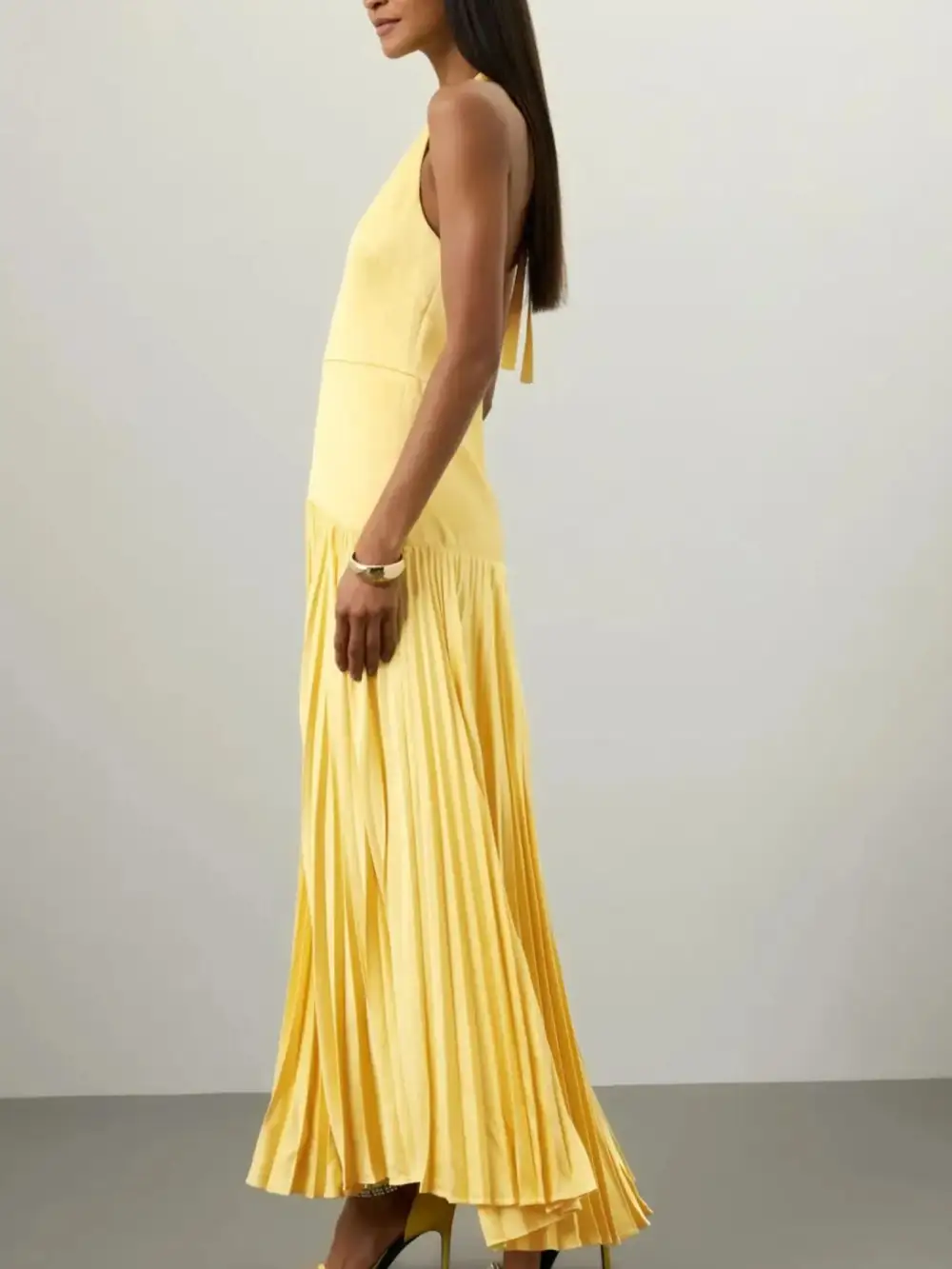 Pleated Halter Cotton Maxi Dress
