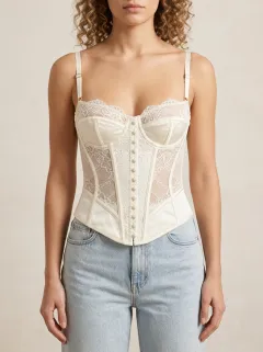 Lace-Trim Button-Front Women's Corset Top