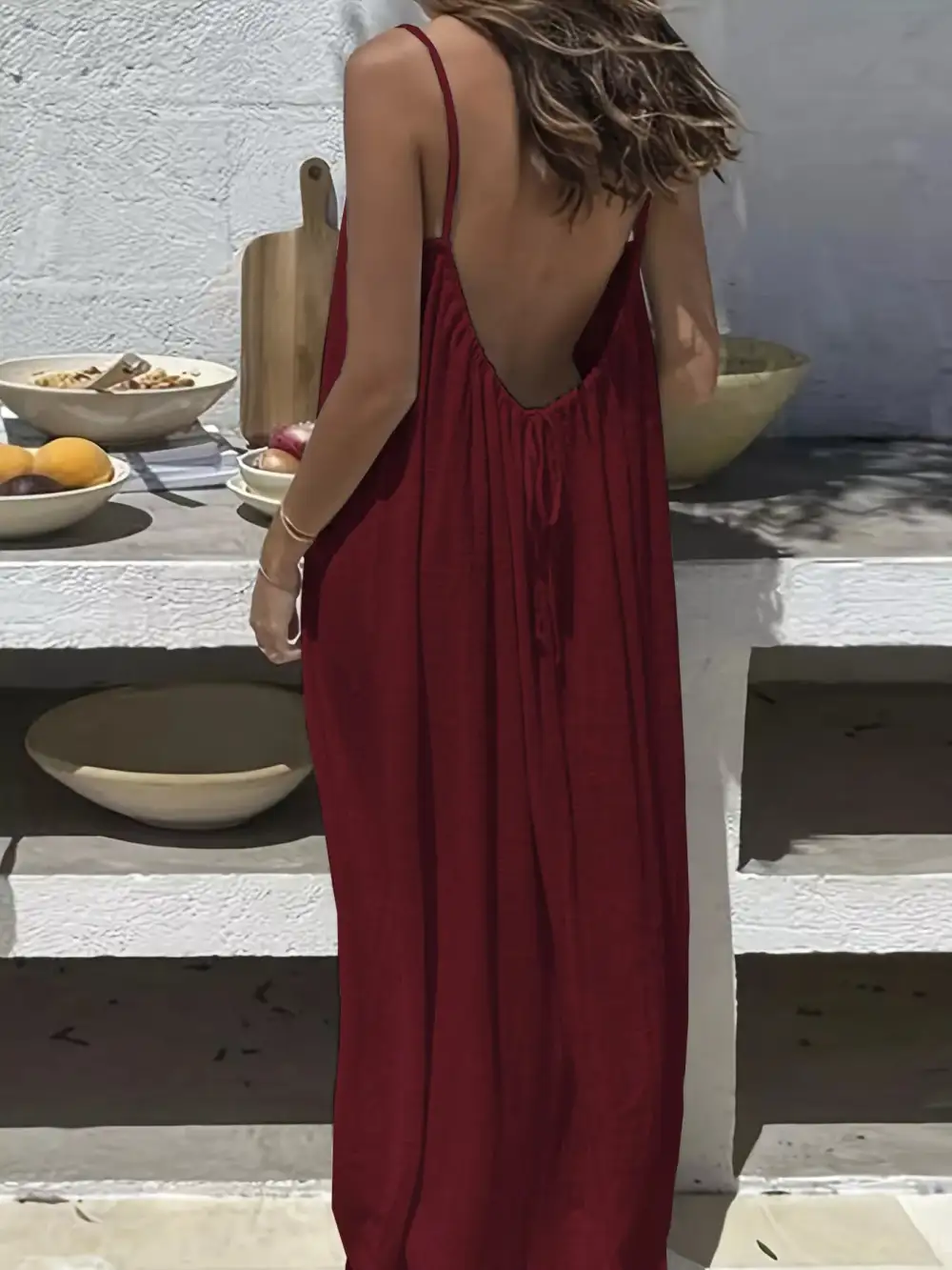 Relaxed Backless Scoop Neck Maxi Dress