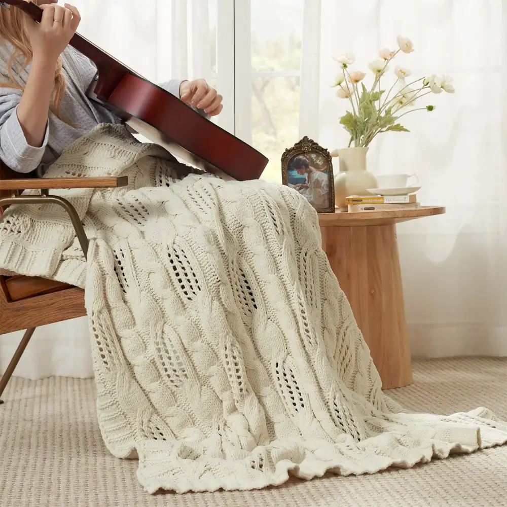Chenille Cable-Knit Throw Blanket