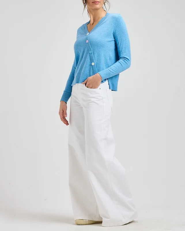 Cotton Silk V-Neck Button-Front Sweater