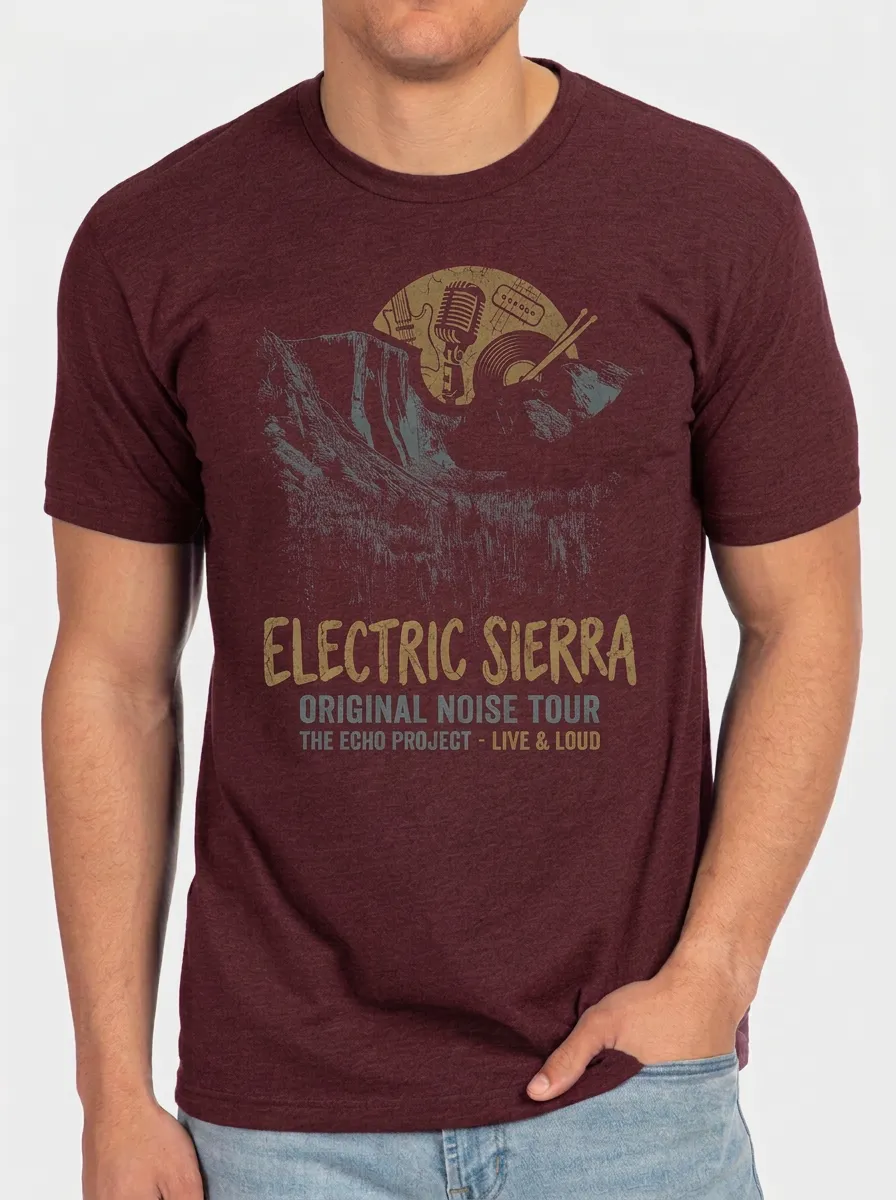 Men's Rock Music Lover Electric Sierra Mountain Printed T-shirt