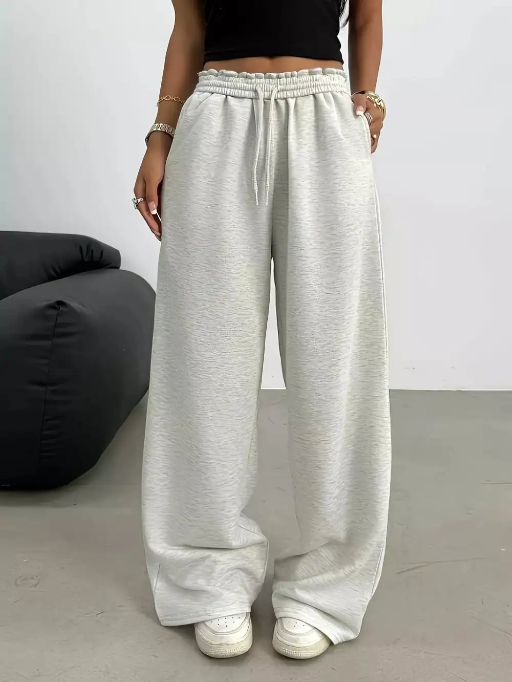Relaxed Drawstring Wide Leg Casual Joggers