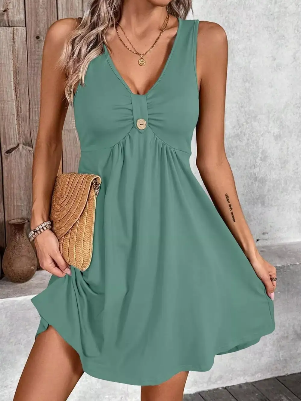 V Neck A Line Sleeveless Casual Dress