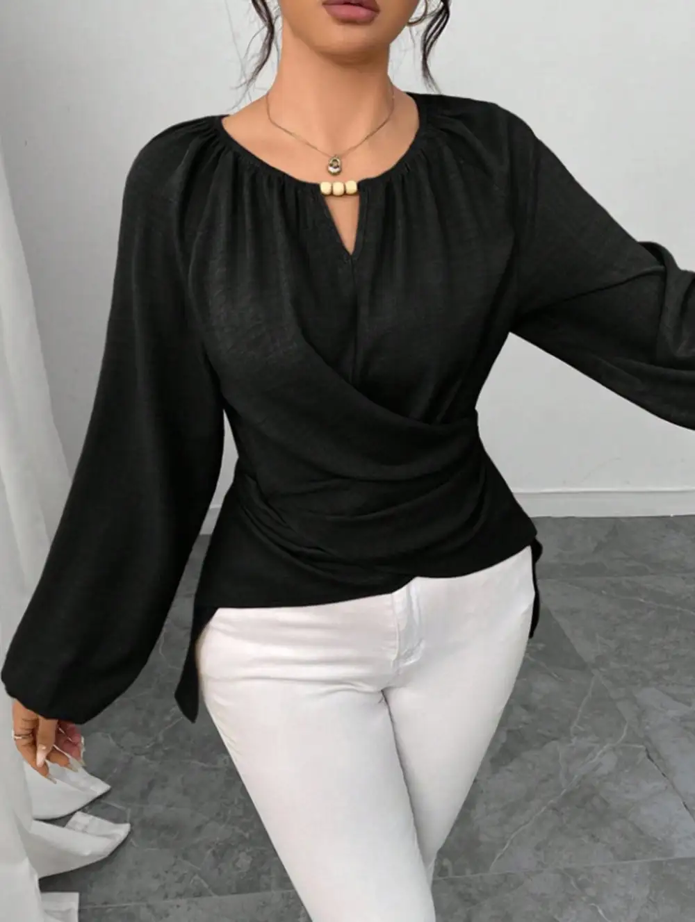 Tie Hem Irregular Long Sleeve Tee
