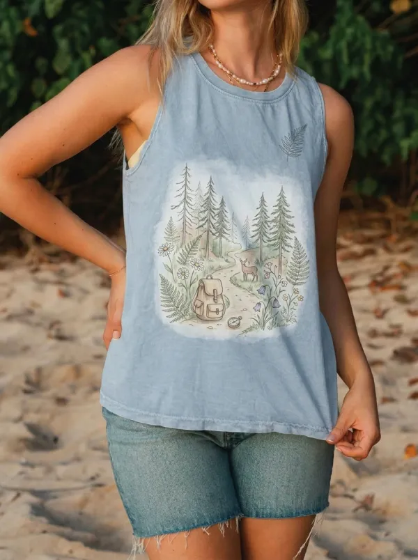 Women's Nature Hiking Lover Forest Deer Backpack Printed Tank Top