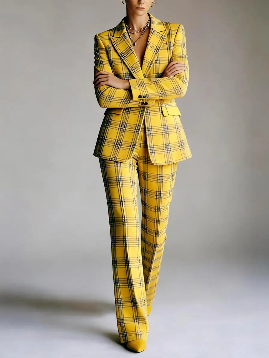 Relaxed Contrast Color Plaid Split Blazer