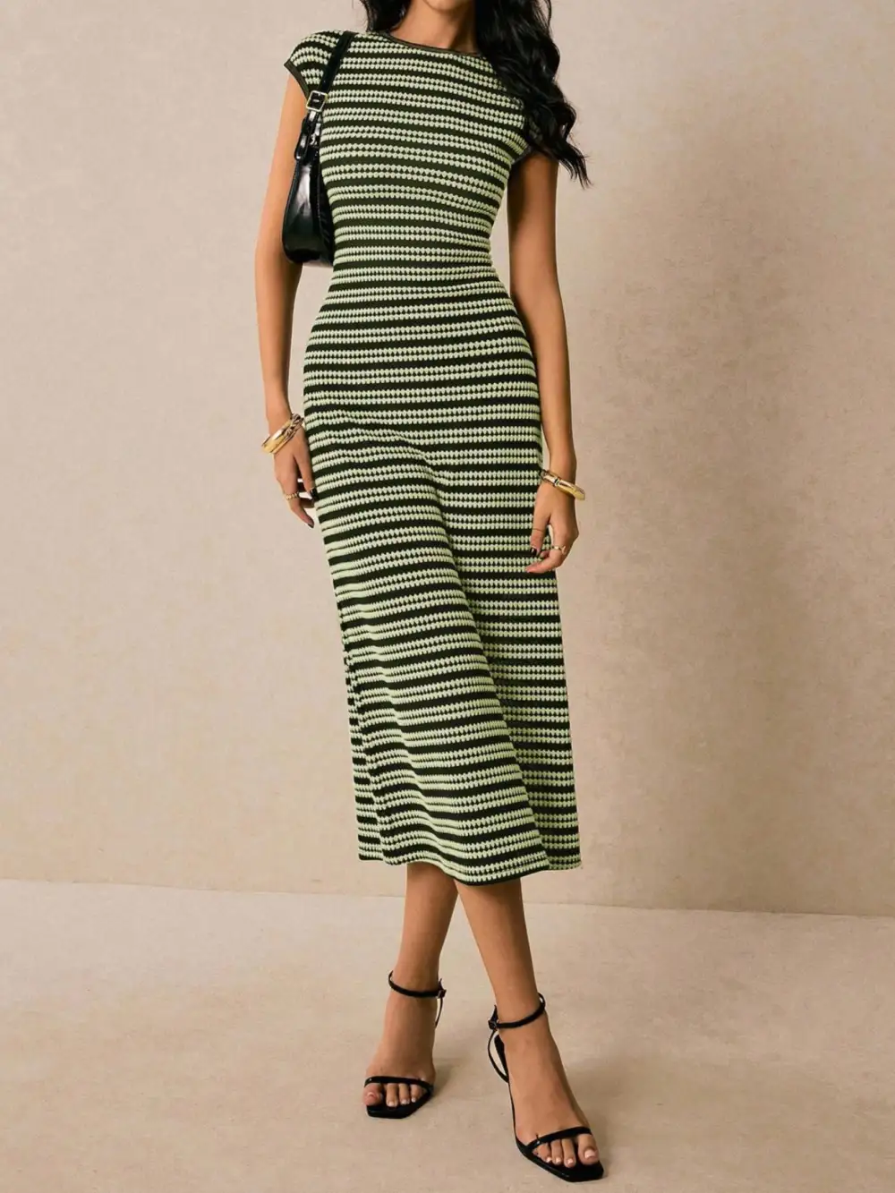 Bodycon Cotton Striped Midi Dress