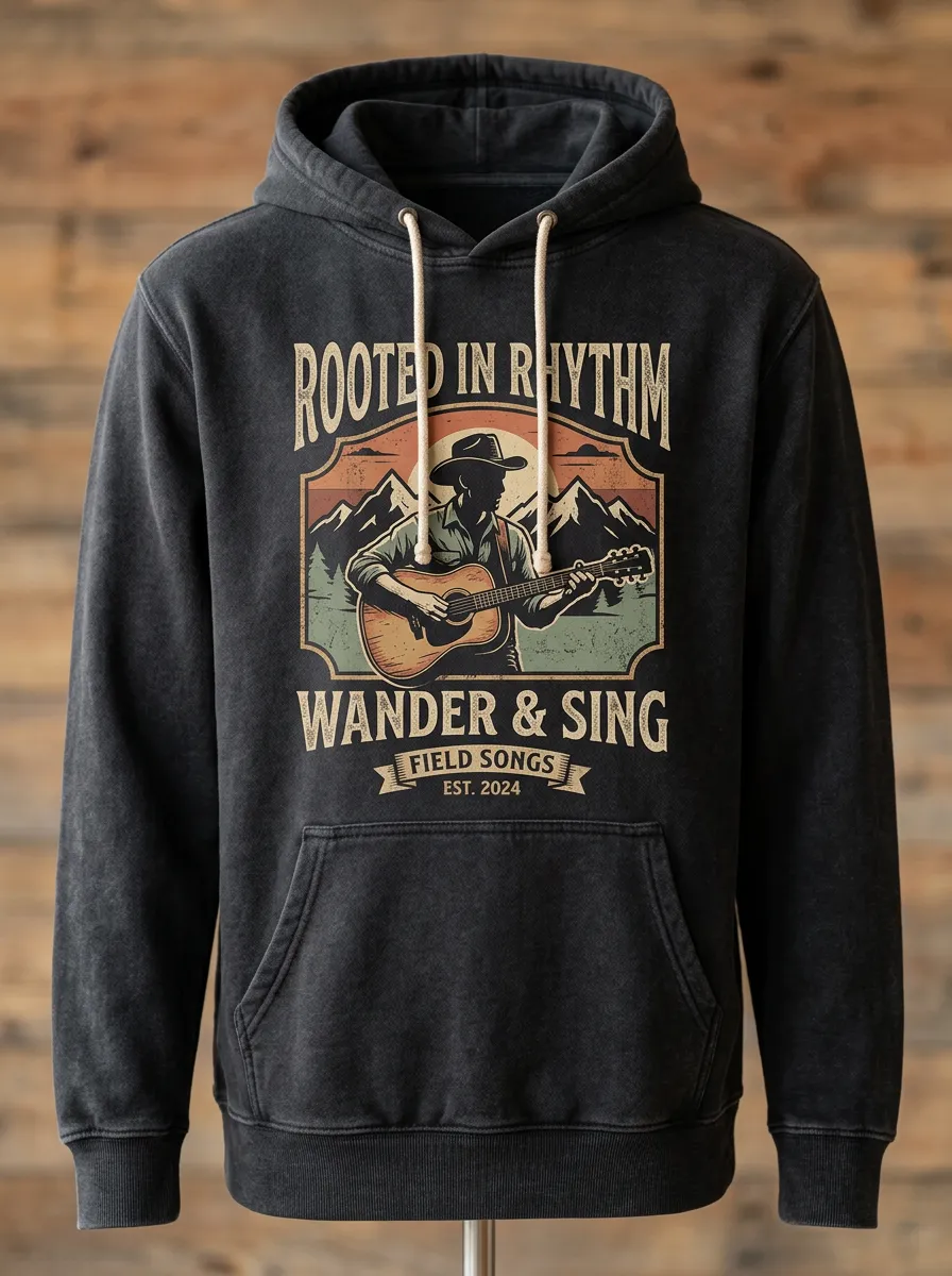 Nashville-Inspired Guitar Mountain Country Music Graphic Hoodie