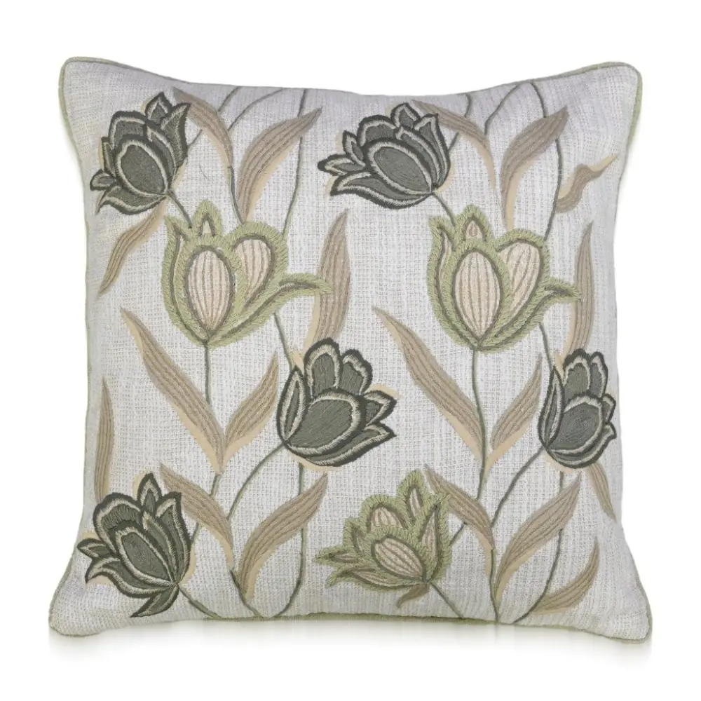 Embroidered Floral Botanical Decorative Cushion Cover