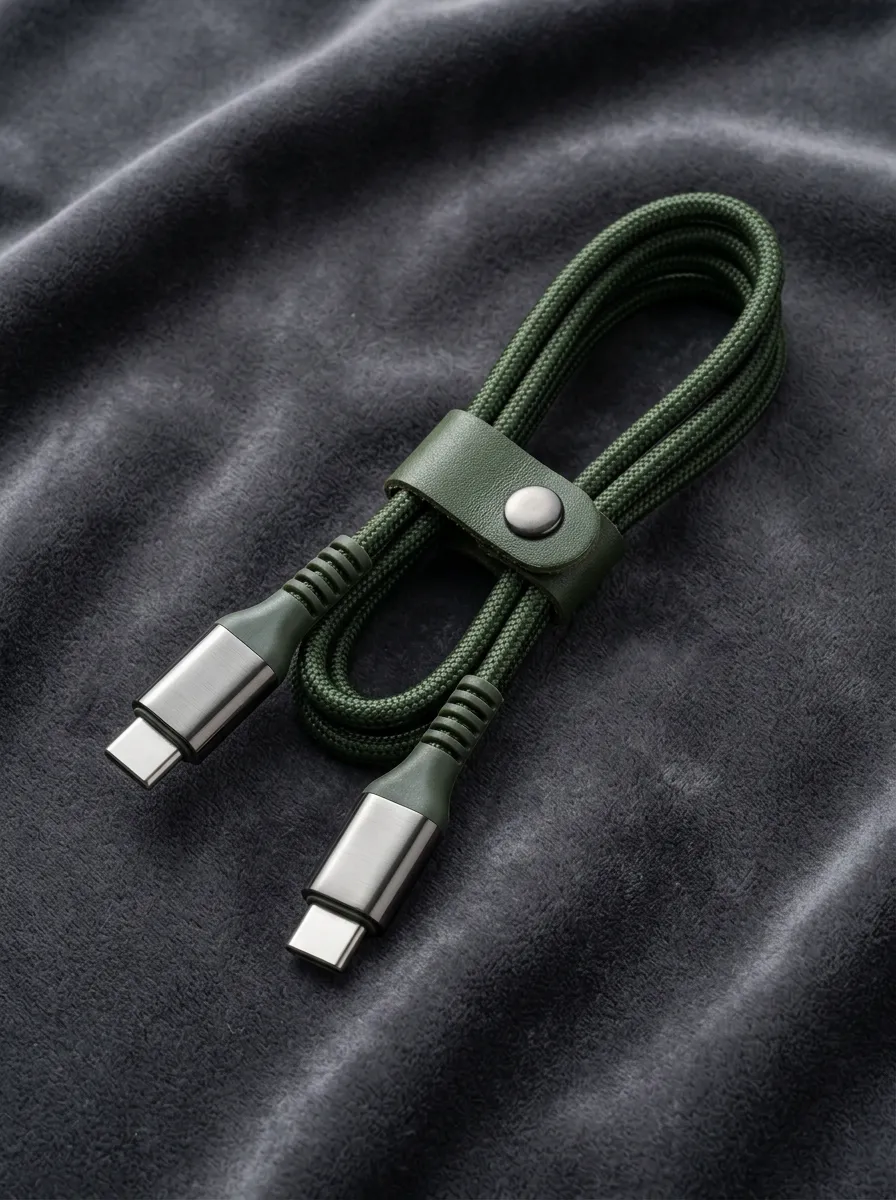Olive Braided Leather Strap USB-C Charging Cable
