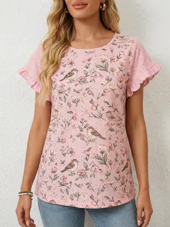 Bird Floral Nature Women's Loose Printed Blouse
