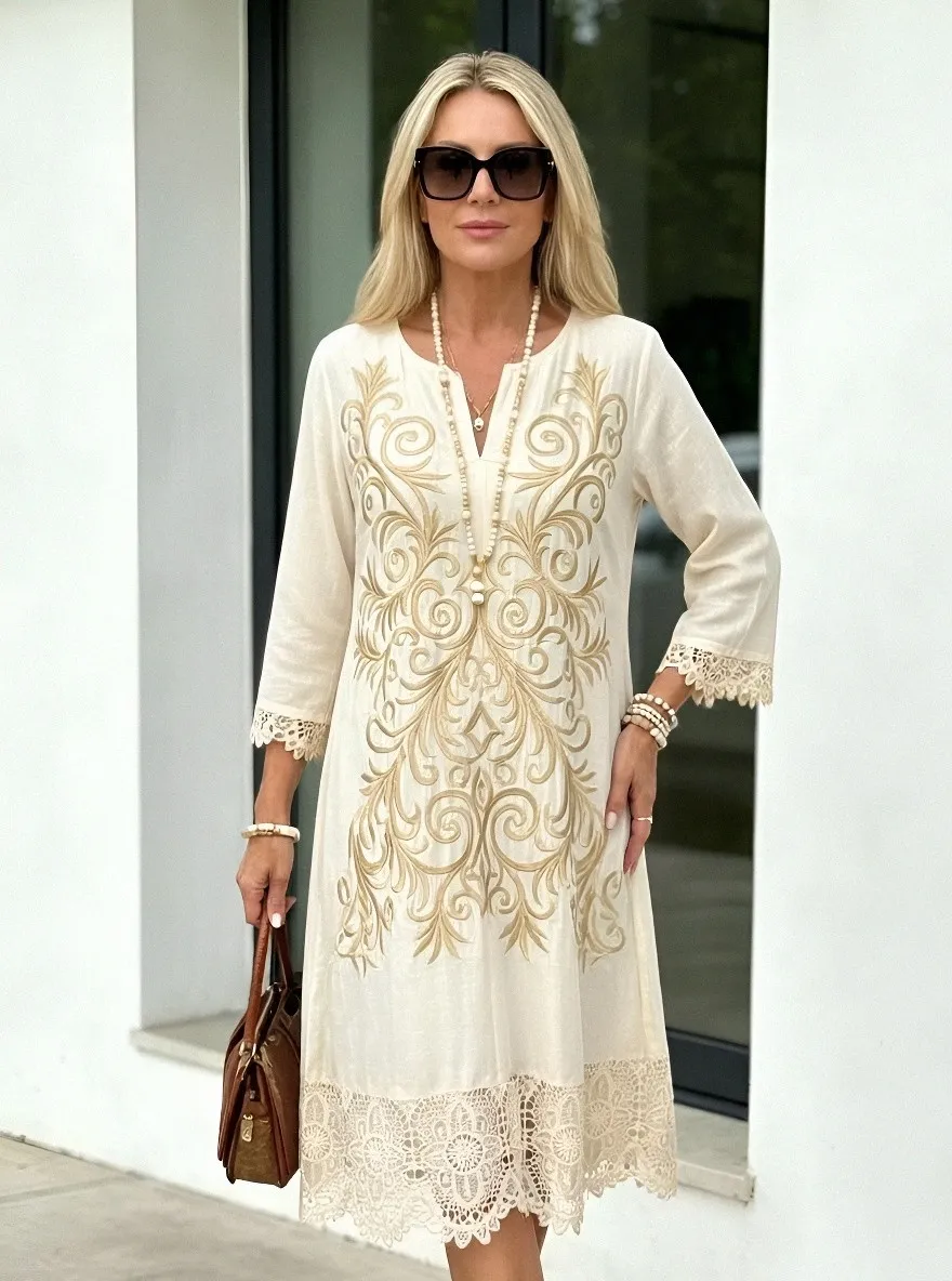 Women's Summer Vacation Floral Embroidery Lace Trim Printed Dress