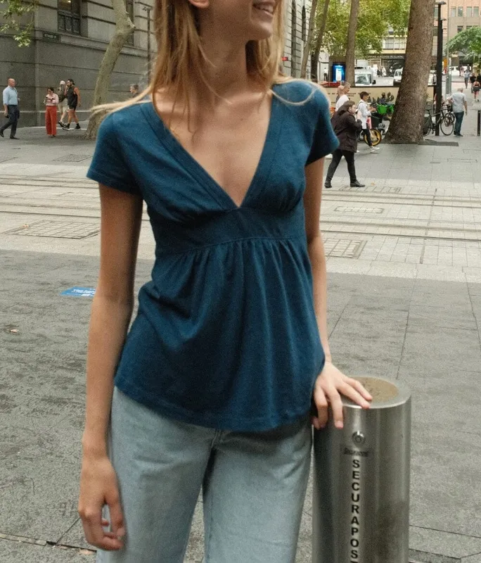 Storm Blue V Neck Tank Top