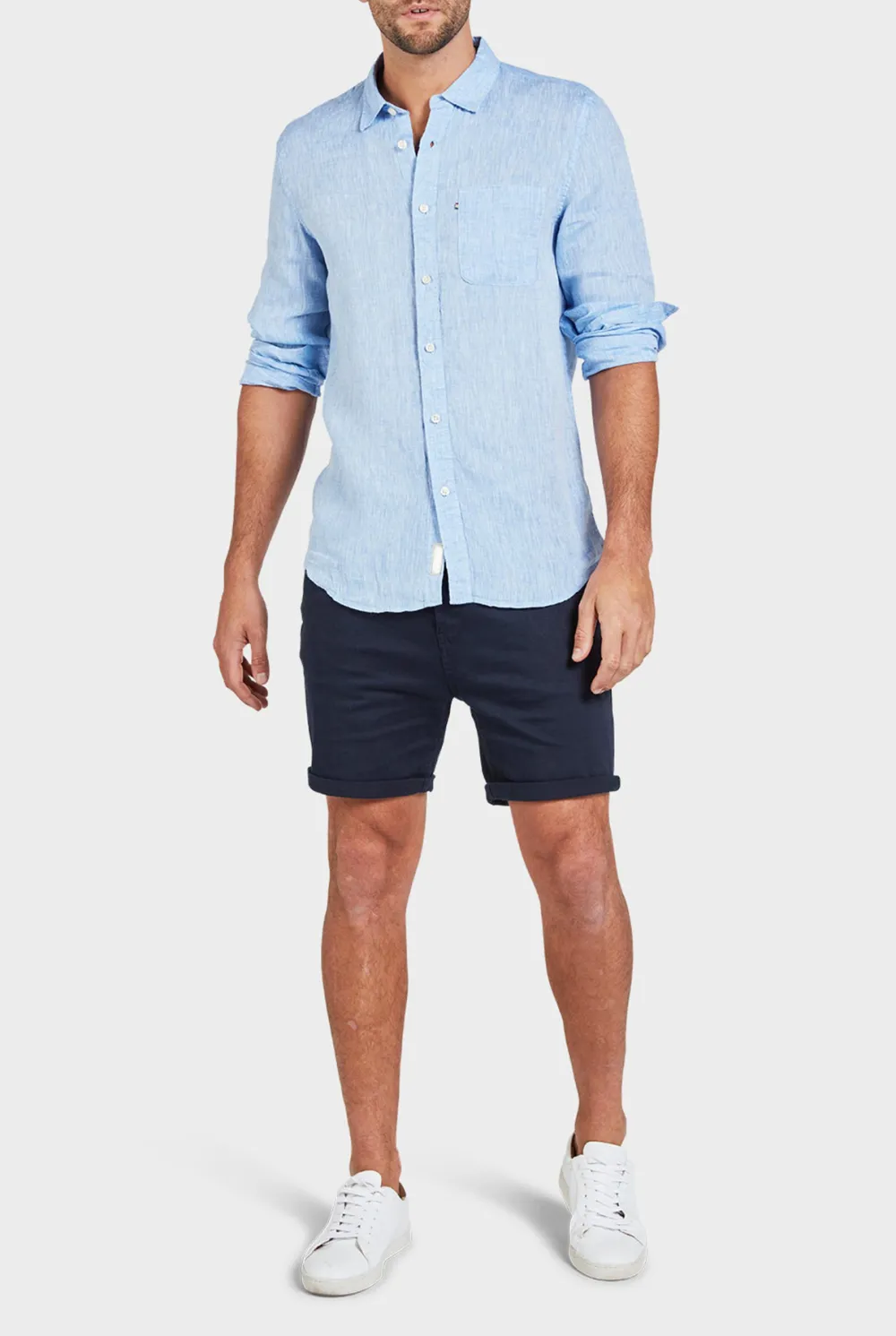 Micro Print Linen Blend Casual Button Up Shirt