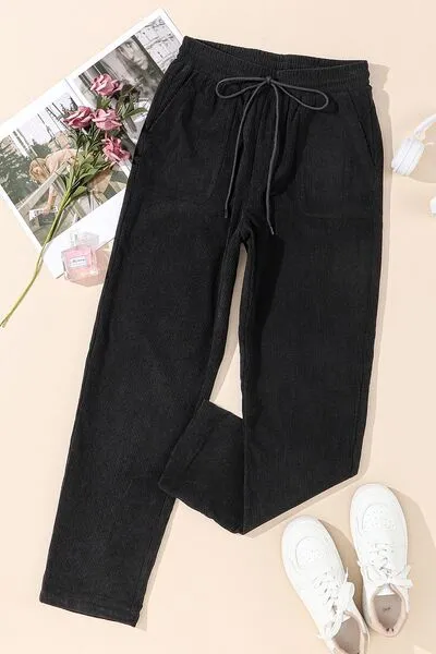 Drawstring Straight Pants With Pocket