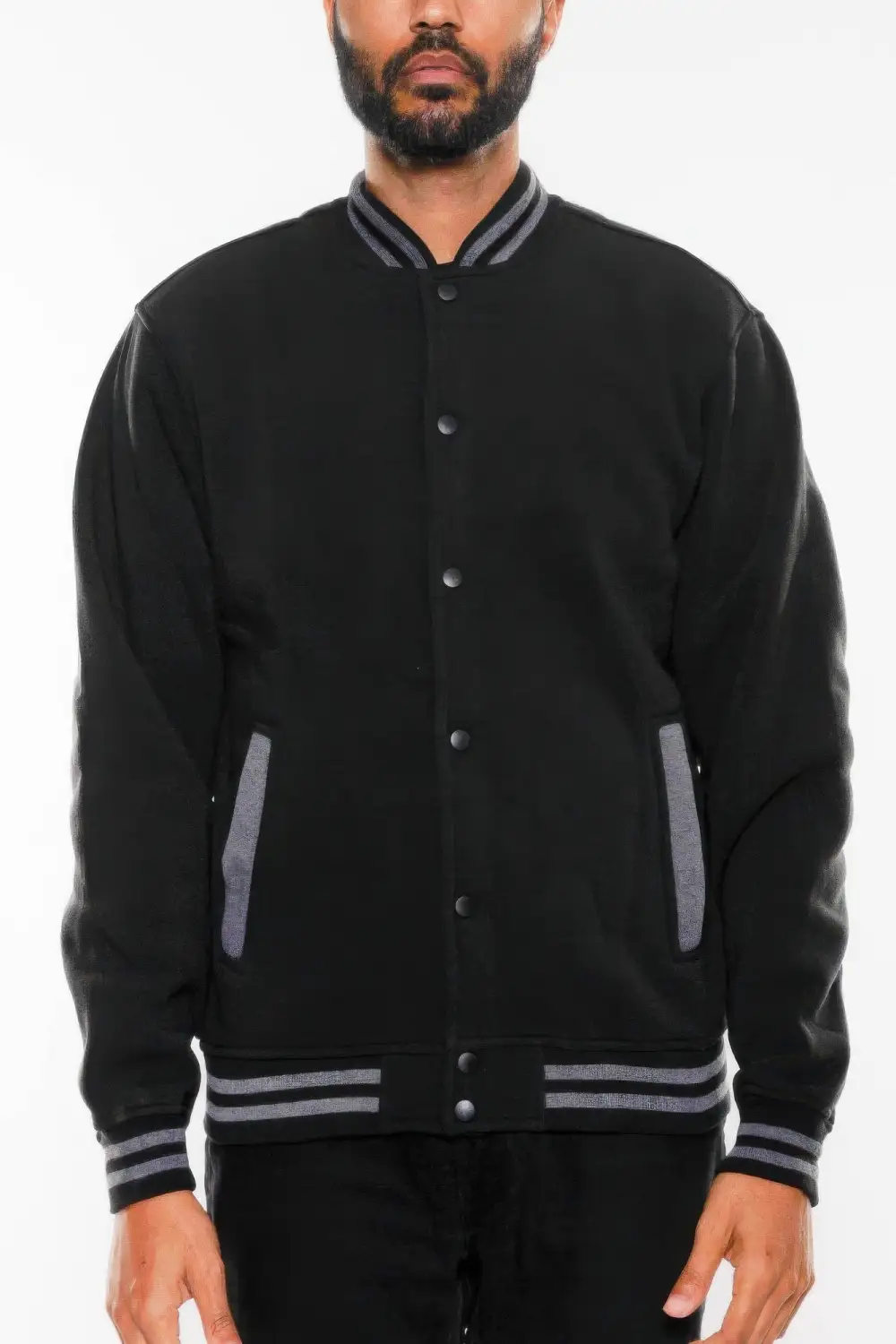Fleece Snap Button Varsity Jacket