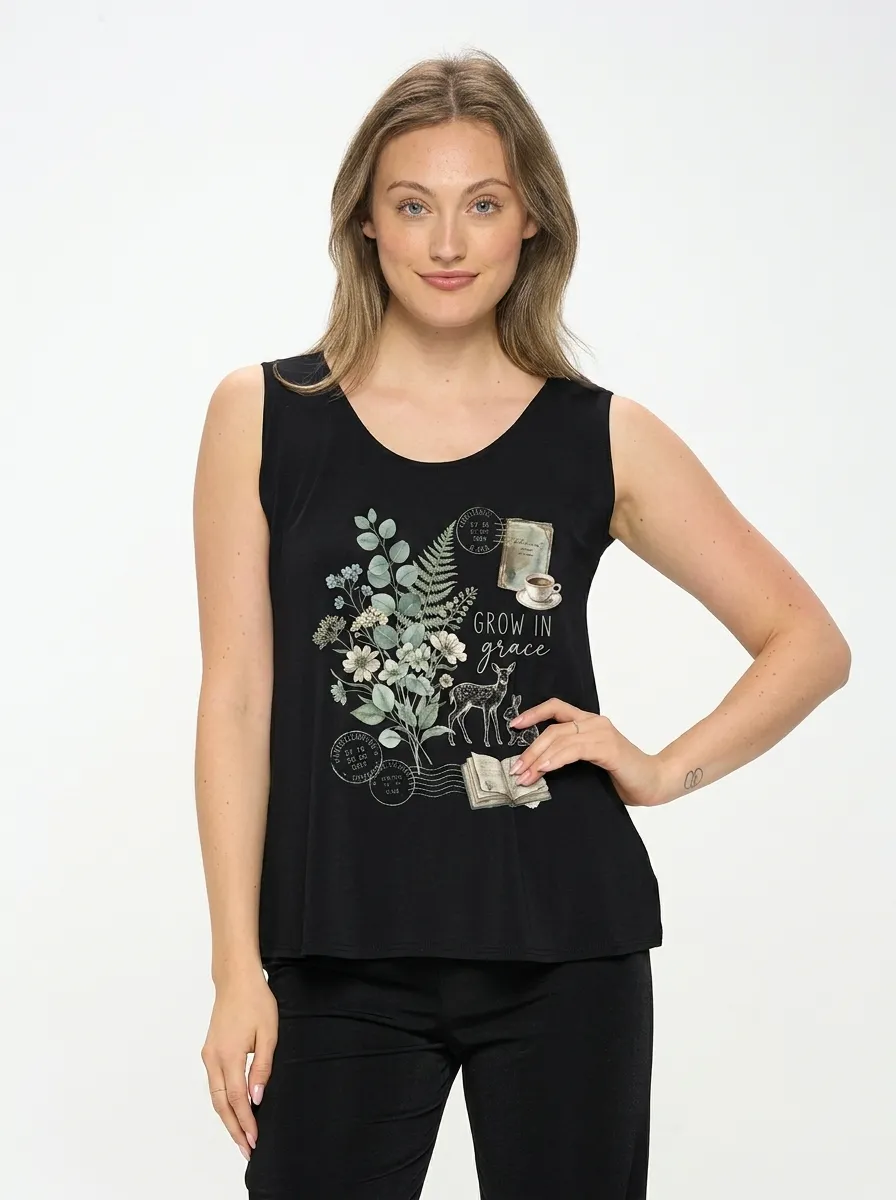 Women's Floral Deer Grow In Grace Printed Tank Top