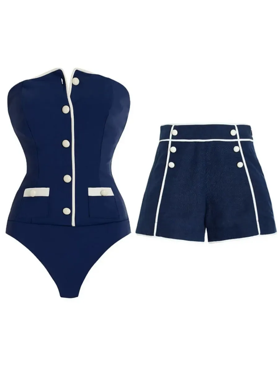 Alexa Button Swimwear Two Piece Set