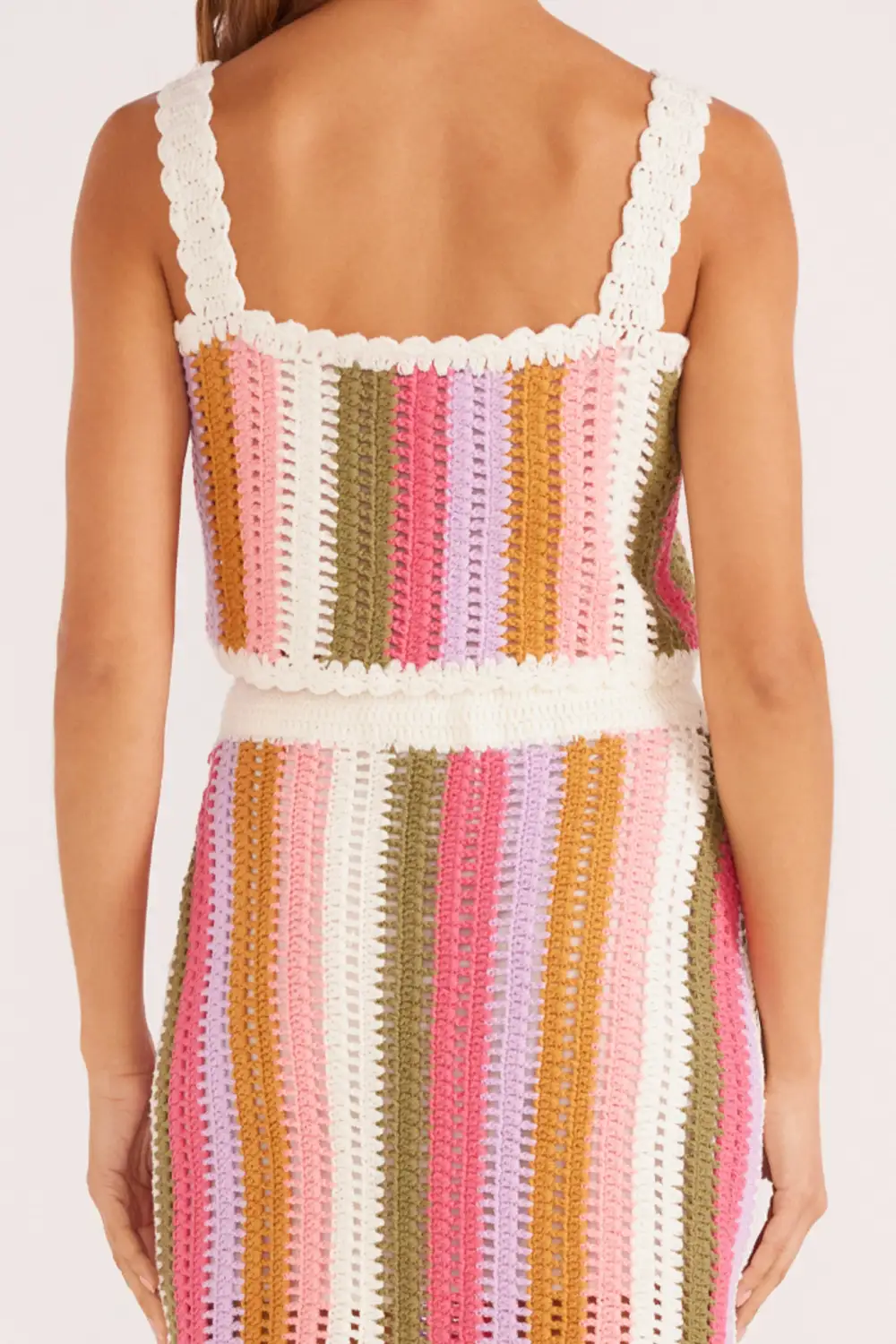 Striped Crochet Scalloped Cropped Tank Top