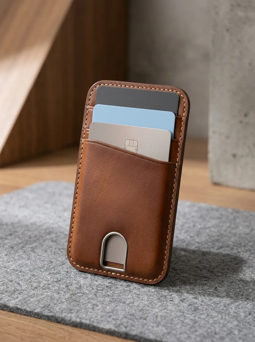 Leather Magnetic Phone Card Sleeve