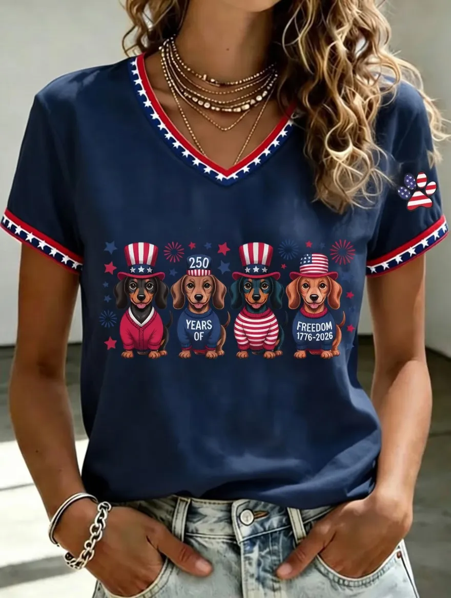Women's Independence Day Slogan Casual Printed Short-Sleeve T-shirt
