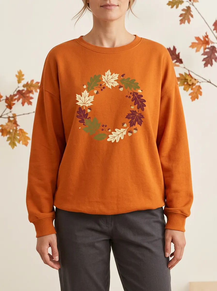 Maple-Leaf Printed Leaf-Motif Graphic Sweatshirt