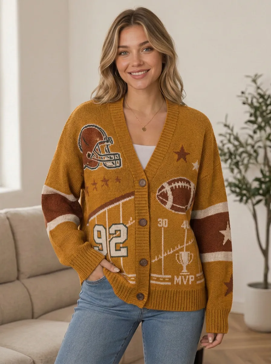 Women's Classic Gridiron Helmet Ball Knit Cardigan