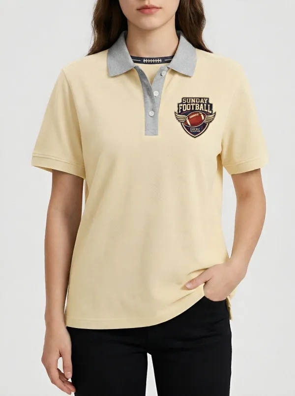 Women's Sunday Football Winged Ball Printed Polo Shirt