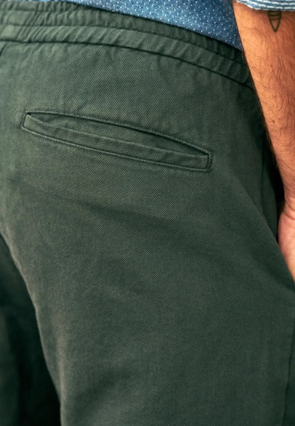 Olive Green Cotton Linen Blend Casual Trousers