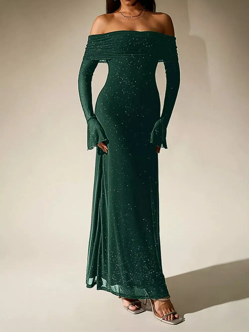 Glitter Off Shoulder Maxi Dress