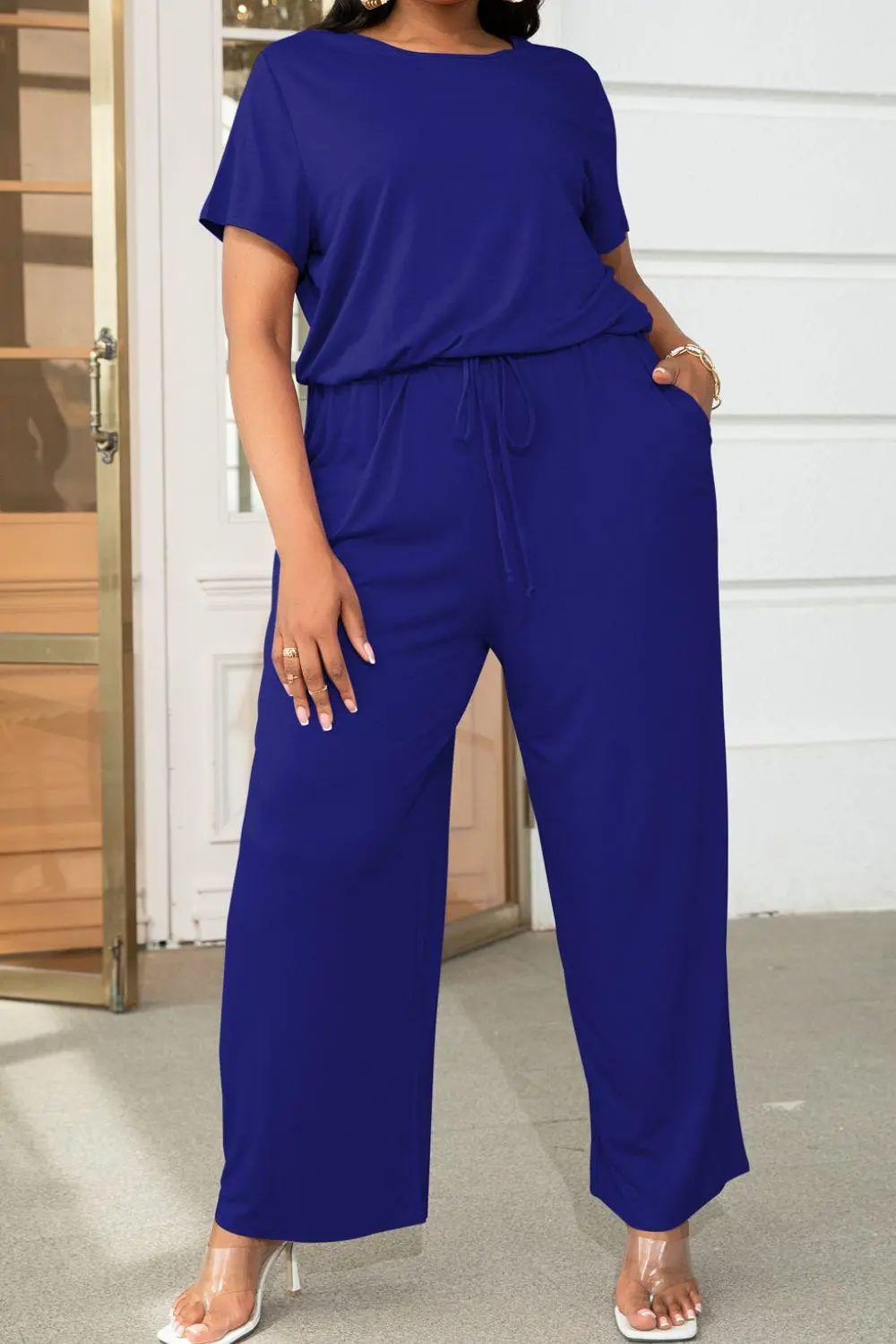Plus Size Drawstring Waist Short Sleeve Shorts