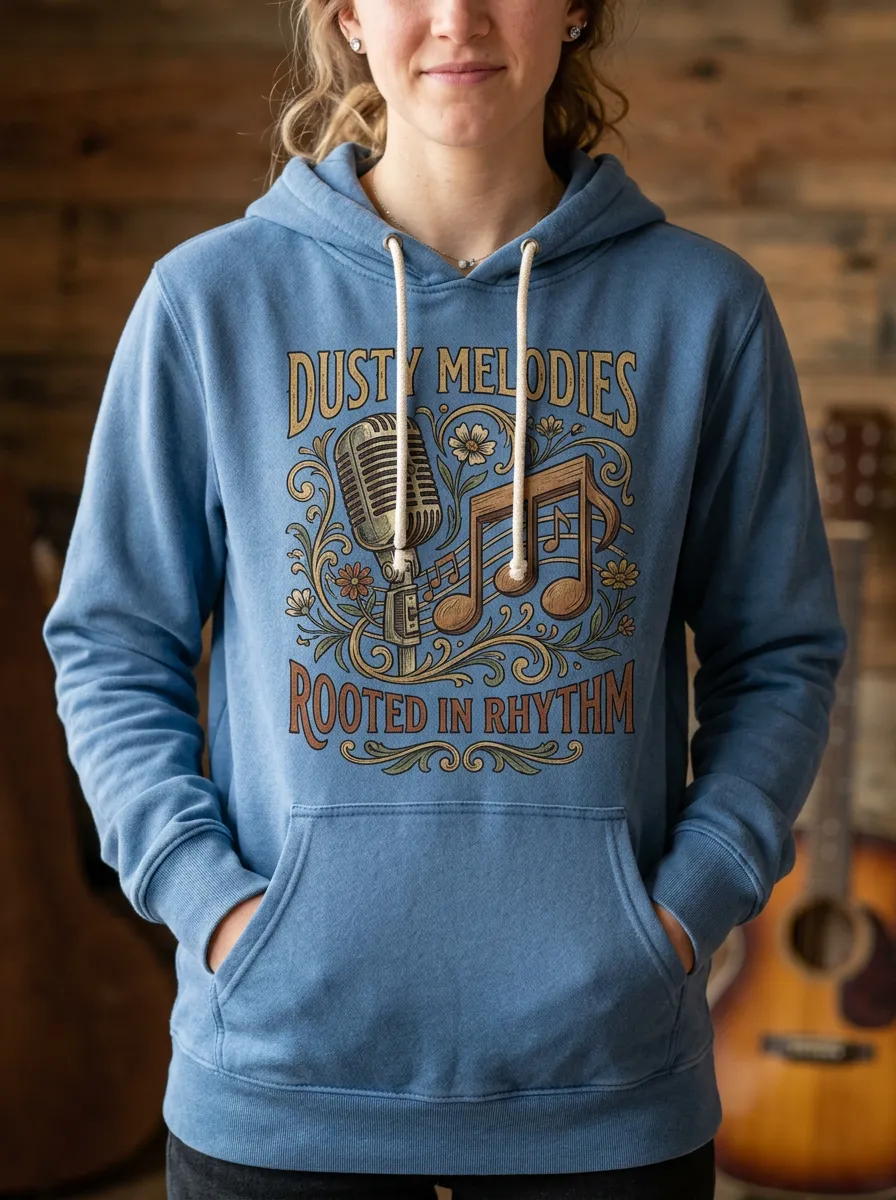 Country Music Vintage Microphone Musical Note Pullover Hoodie