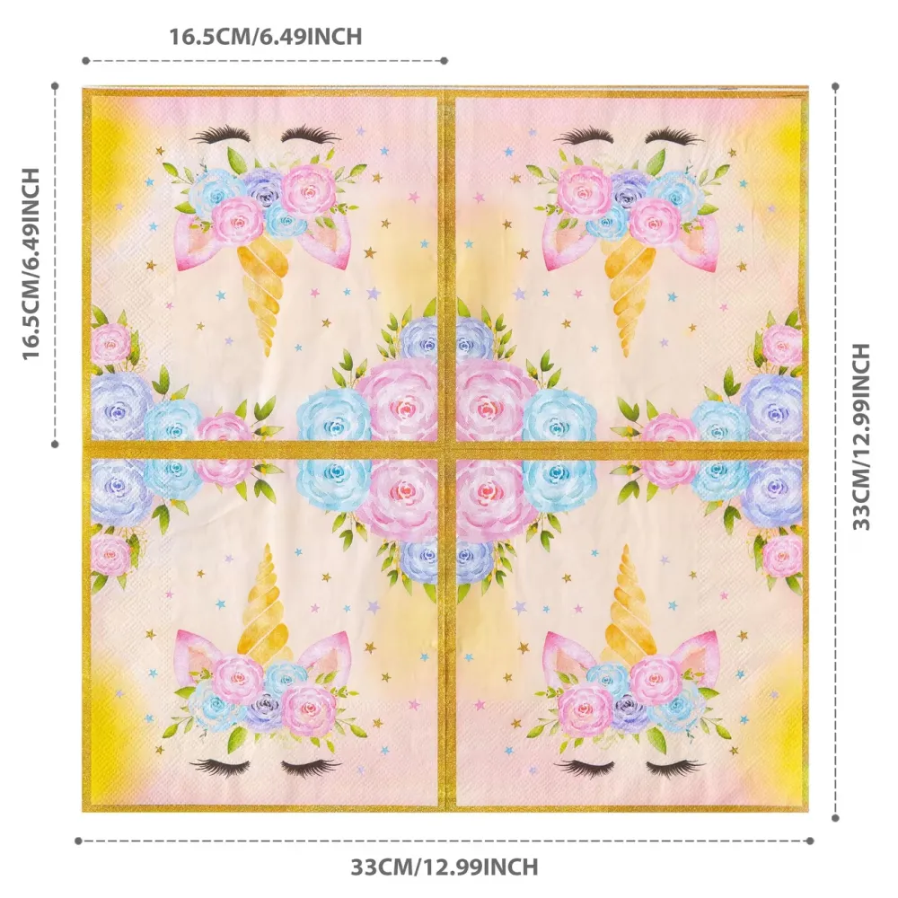 25 Pcs Unicorn Floral Party Paper Napkins