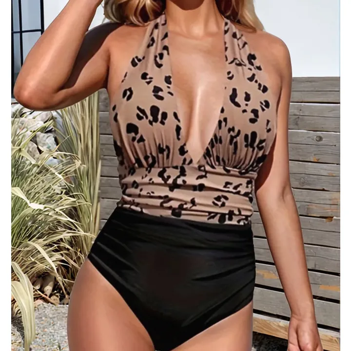 Women's Halter Leopard-Print One-Piece Swimsuit