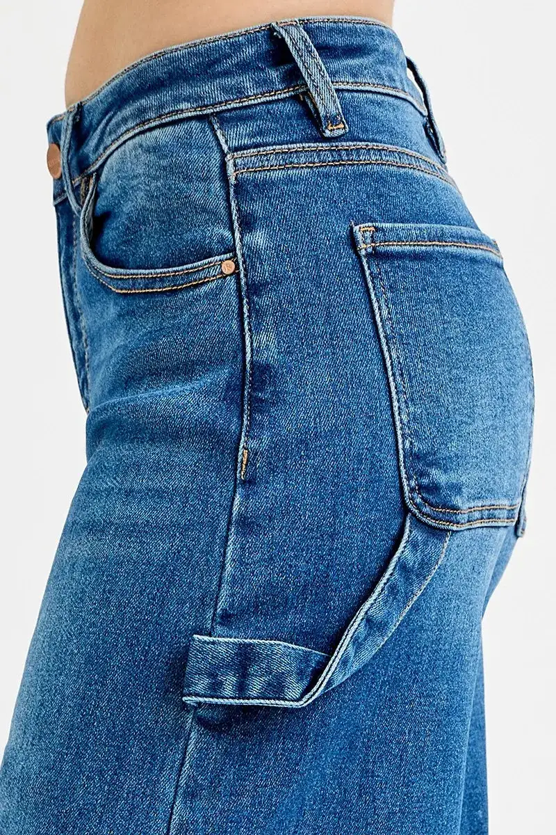 Full Size High Rise Wide Leg Patch Detailed Jeans Plus Size