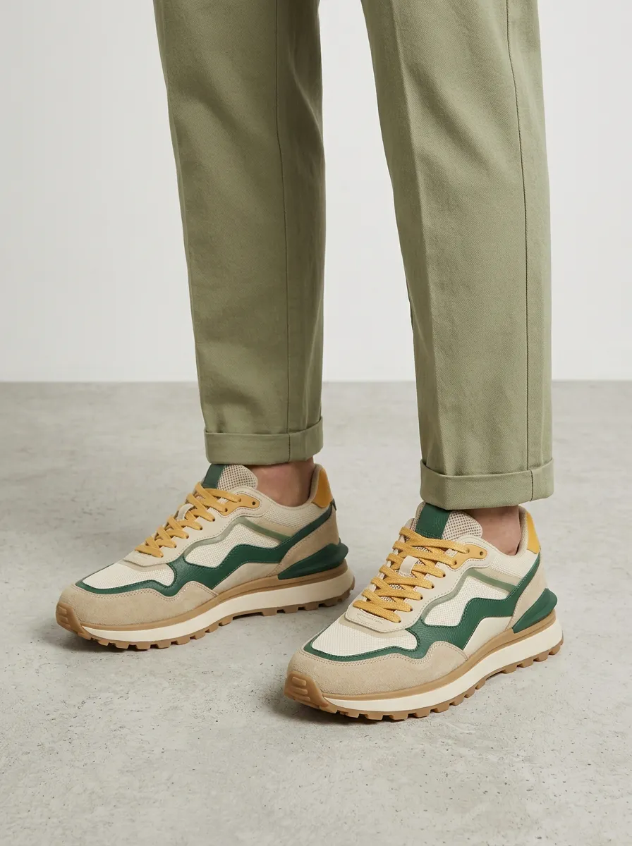Unisex Retro Colorblock Suede Mesh Print Sneakers