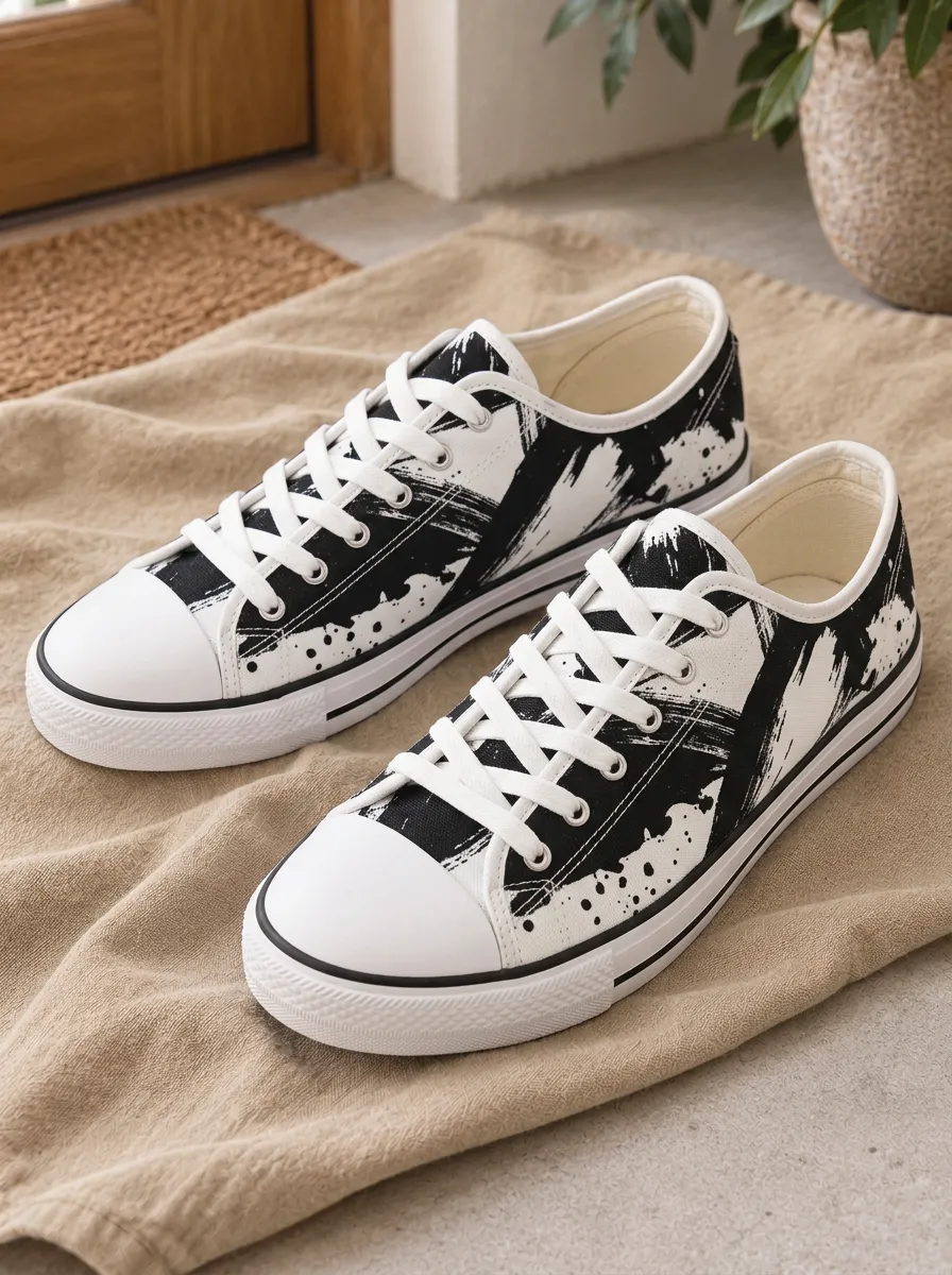 Men's Refined and Ink Splash Patterned Canvas Shoes