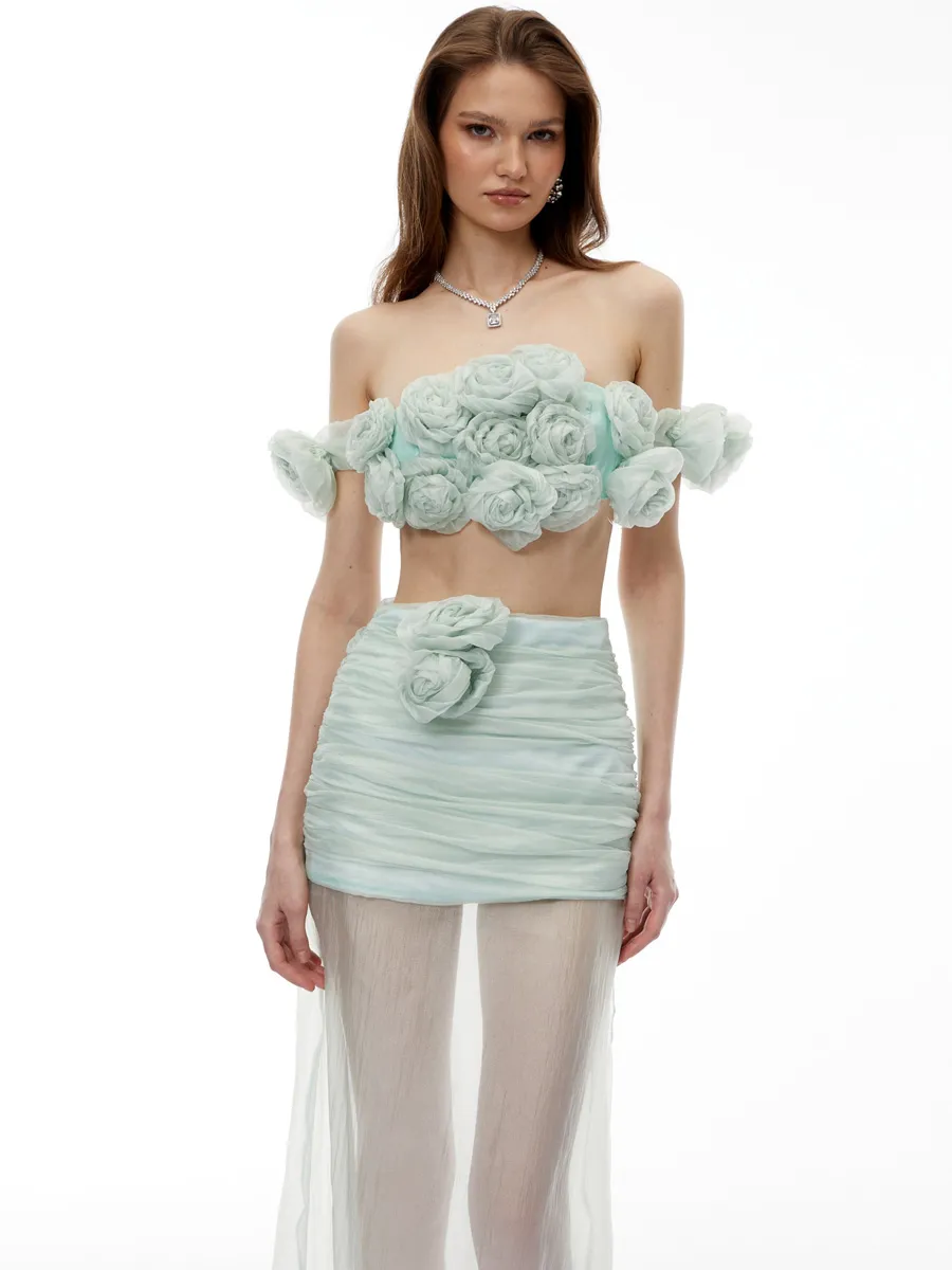 Liana 3D Floral Strapless Two Piece Set