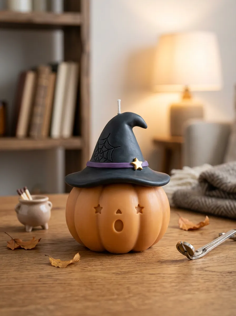 Halloween Pumpkin Witch Hat Shaped Candle