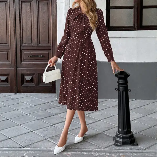 Women's Bodycon Long-Sleeve Lace Polka-Dot Midi Dress