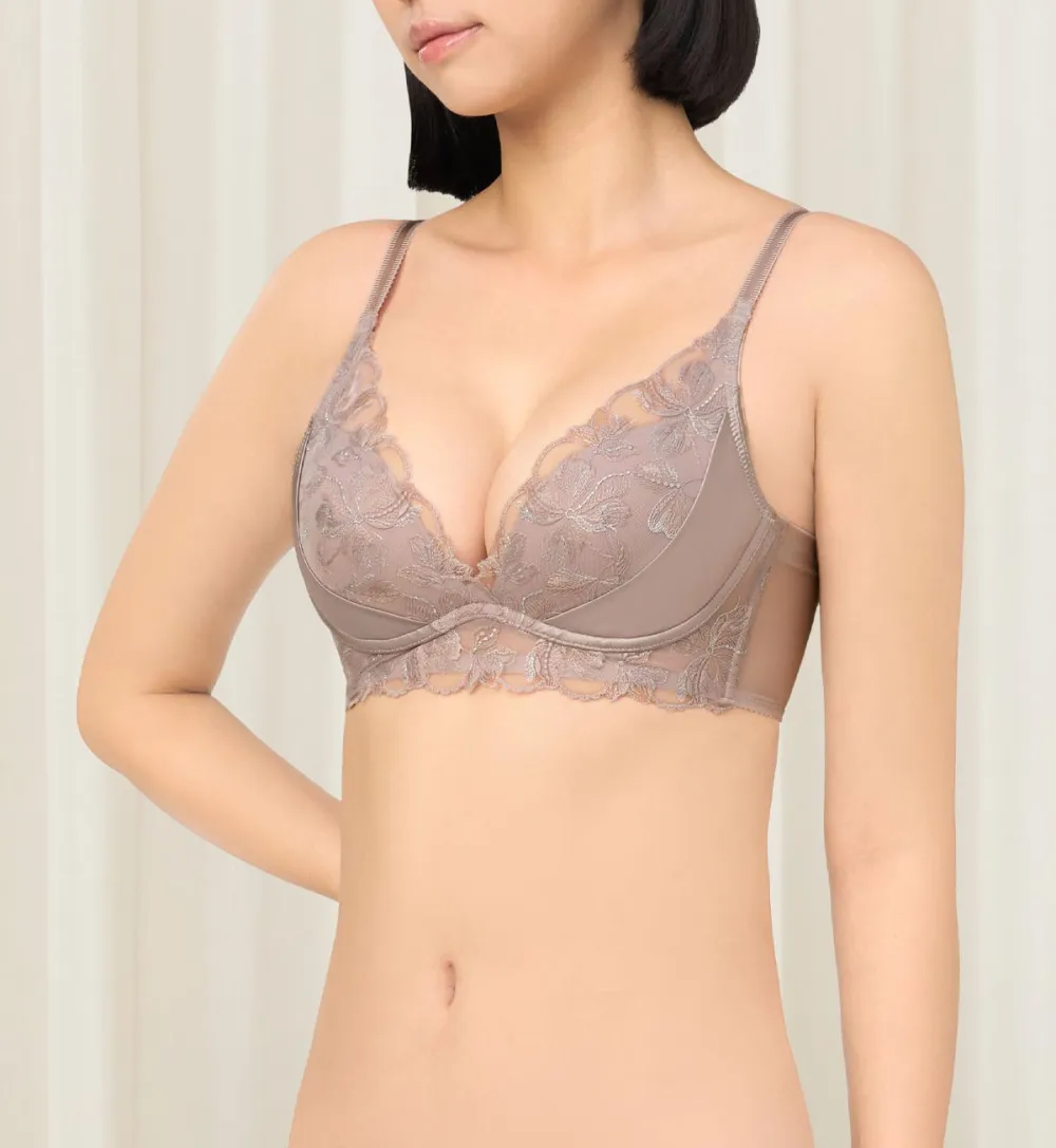 Women's Non-Wired Deep-V Push-Up Mesh Breathable Bra