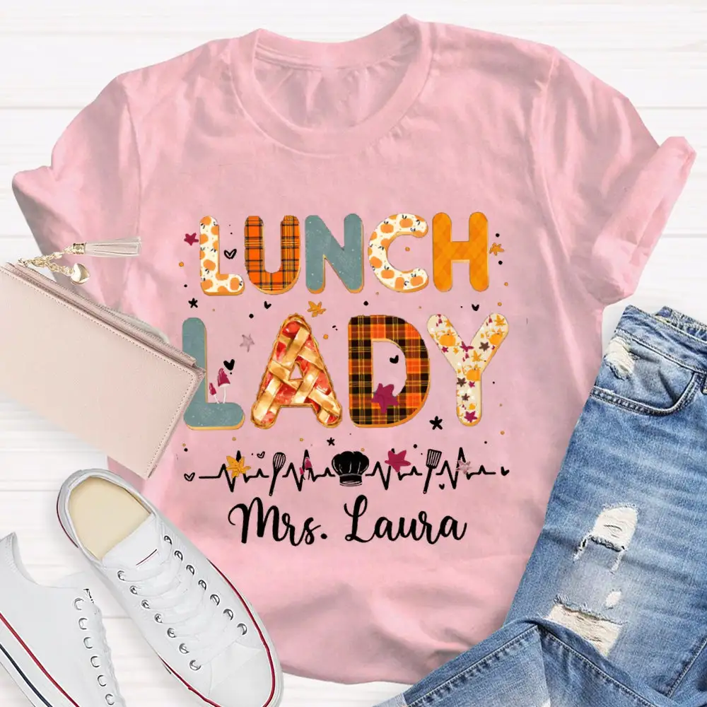 Personalized Name Lunch Lady Colorful Letter Print T-Shirt