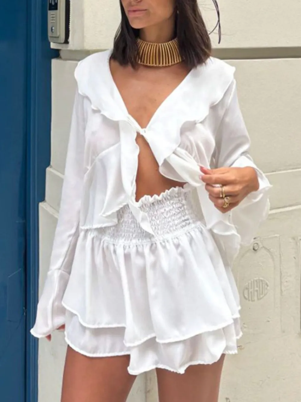 Easygoing Ruffle Trim Top And Skirt Two-Piece Set